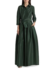 Julip Sateen Belted Shirtwaist Gown