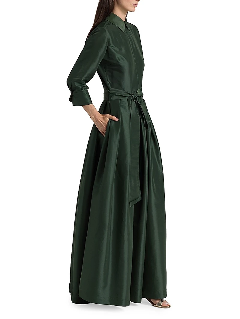Julip Sateen Belted Shirtwaist Gown