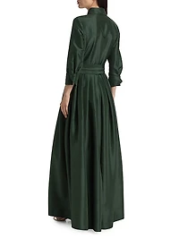 Julip Sateen Belted Shirtwaist Gown