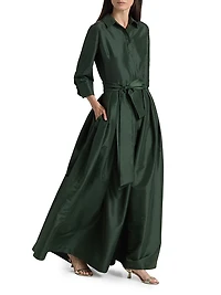Julip Sateen Belted Shirtwaist Gown