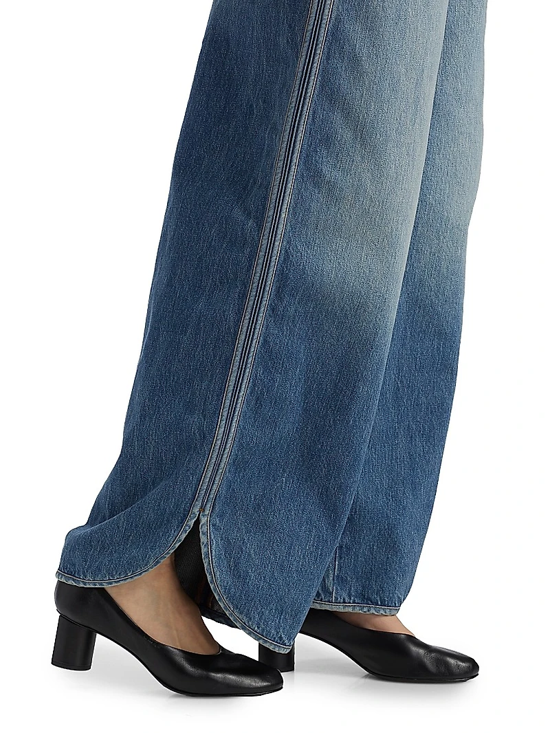 Washed Denim High-Rise Straight-Leg Jeans