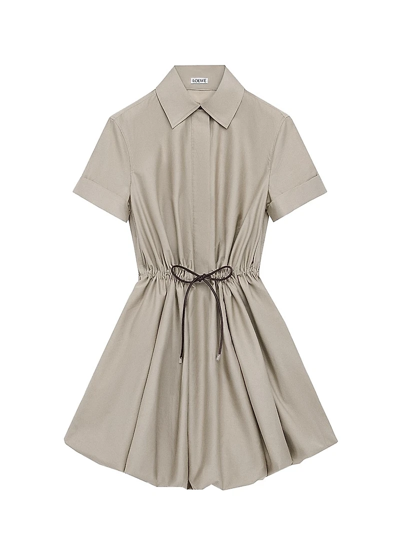Drawstring-Waist Short-Sleeve Bubble Minidress