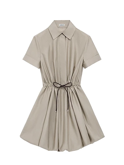 Drawstring-Waist Short-Sleeve Bubble Minidress