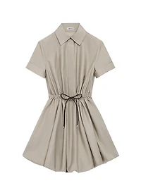 Drawstring-Waist Short-Sleeve Bubble Minidress