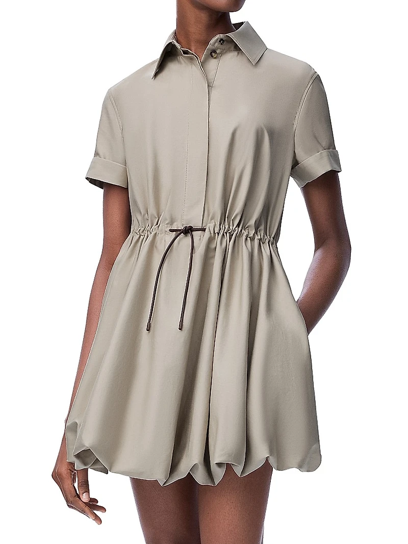 Drawstring-Waist Short-Sleeve Bubble Minidress