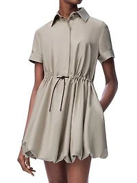 Drawstring-Waist Short-Sleeve Bubble Minidress