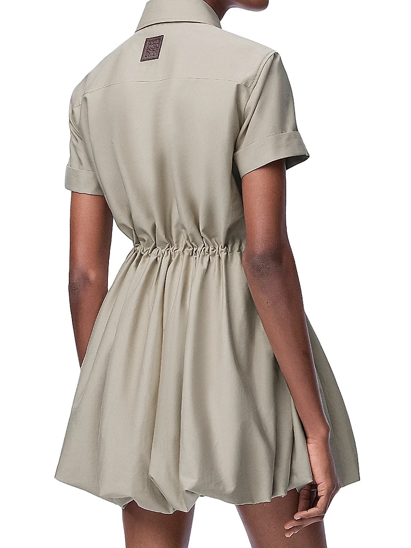 Drawstring-Waist Short-Sleeve Bubble Minidress