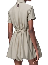 Drawstring-Waist Short-Sleeve Bubble Minidress