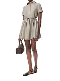 Drawstring-Waist Short-Sleeve Bubble Minidress