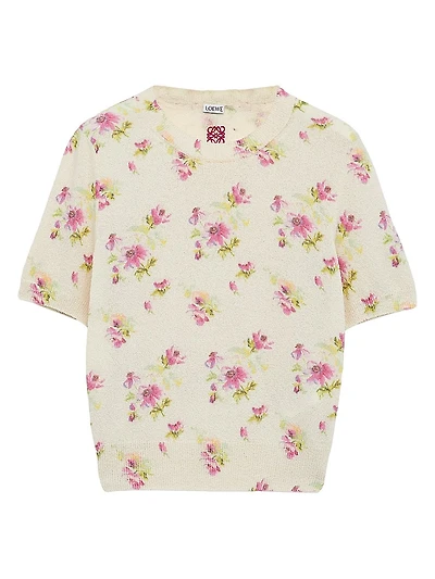 Floral Short-Sleeve Sweater