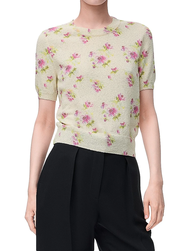 Floral Short-Sleeve Sweater