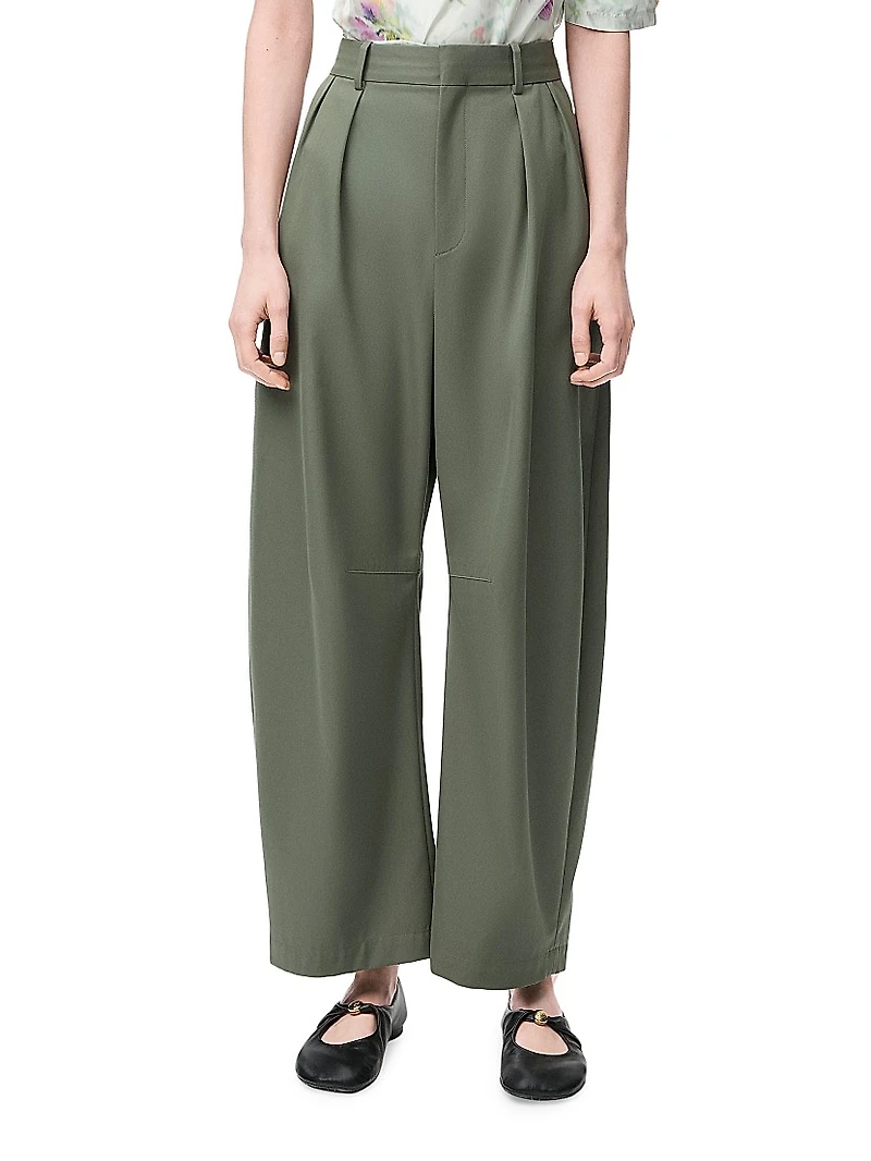 Cotton-Silk Barrel-Leg Trousers