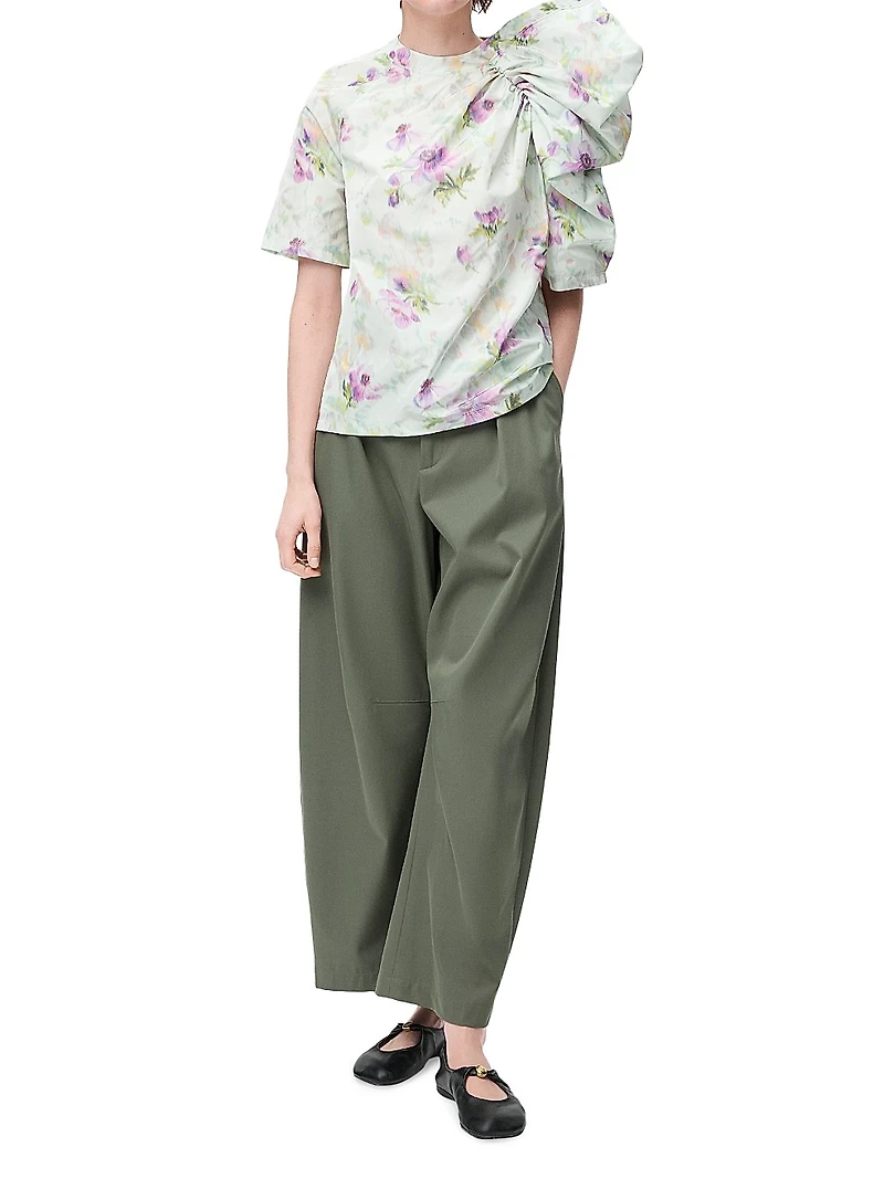 Cotton-Silk Barrel-Leg Trousers
