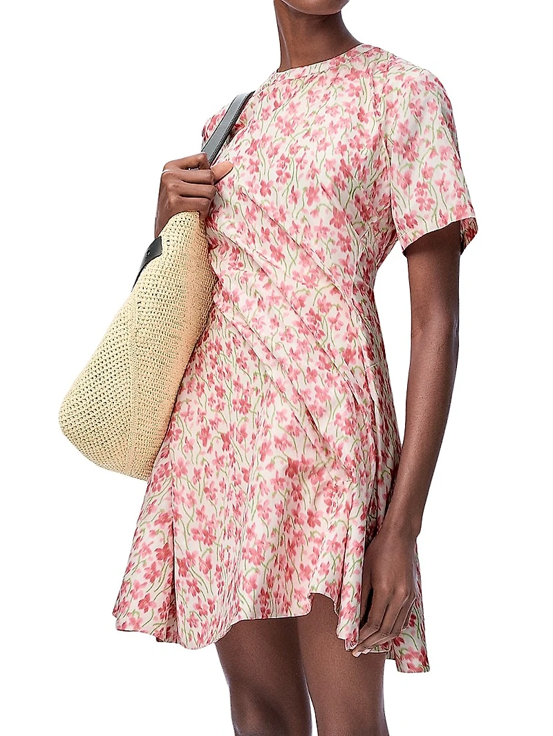 Twisted Floral Short-Sleeve Minidress