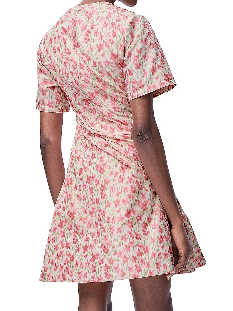 Twisted Floral Short-Sleeve Minidress