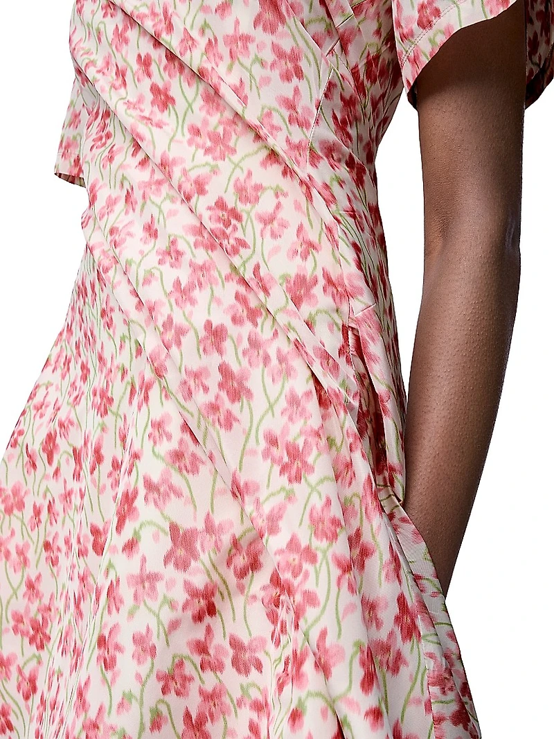 Twisted Floral Short-Sleeve Minidress