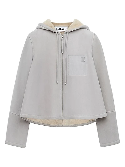 Shearling-Lined Leather Hooded Jacket