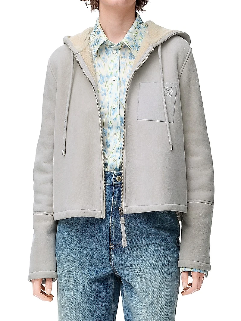 Shearling-Lined Leather Hooded Jacket