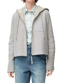 Shearling-Lined Leather Hooded Jacket