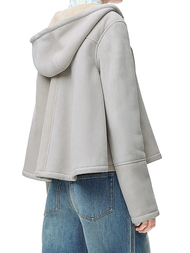 Shearling-Lined Leather Hooded Jacket