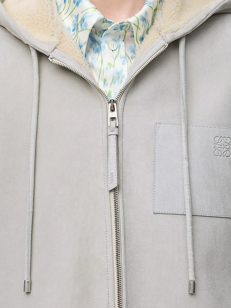 Shearling-Lined Leather Hooded Jacket