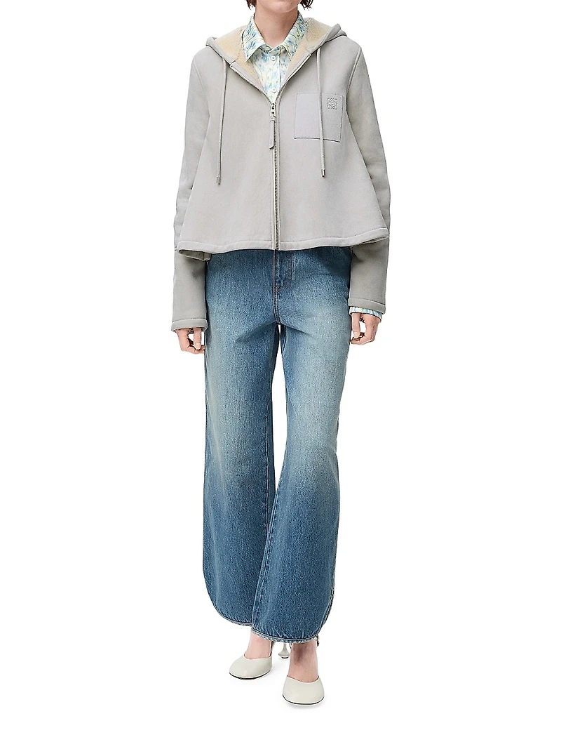 Shearling-Lined Leather Hooded Jacket