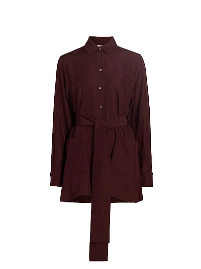 Belted Silk-Blend Blouse