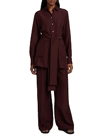 Belted Silk-Blend Blouse