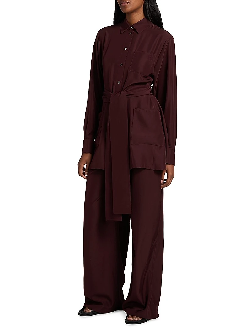 Belted Silk-Blend Blouse