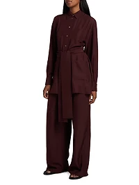 Belted Silk-Blend Blouse