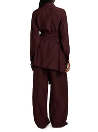 Belted Silk-Blend Blouse