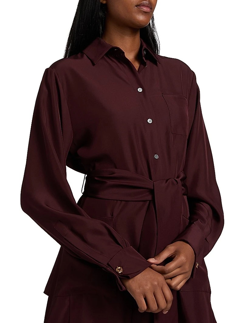 Belted Silk-Blend Blouse