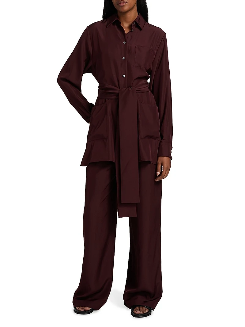 Belted Silk-Blend Blouse