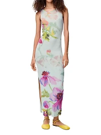Floral Logo Embroidered Silk-Cotton Tank Maxi Dress