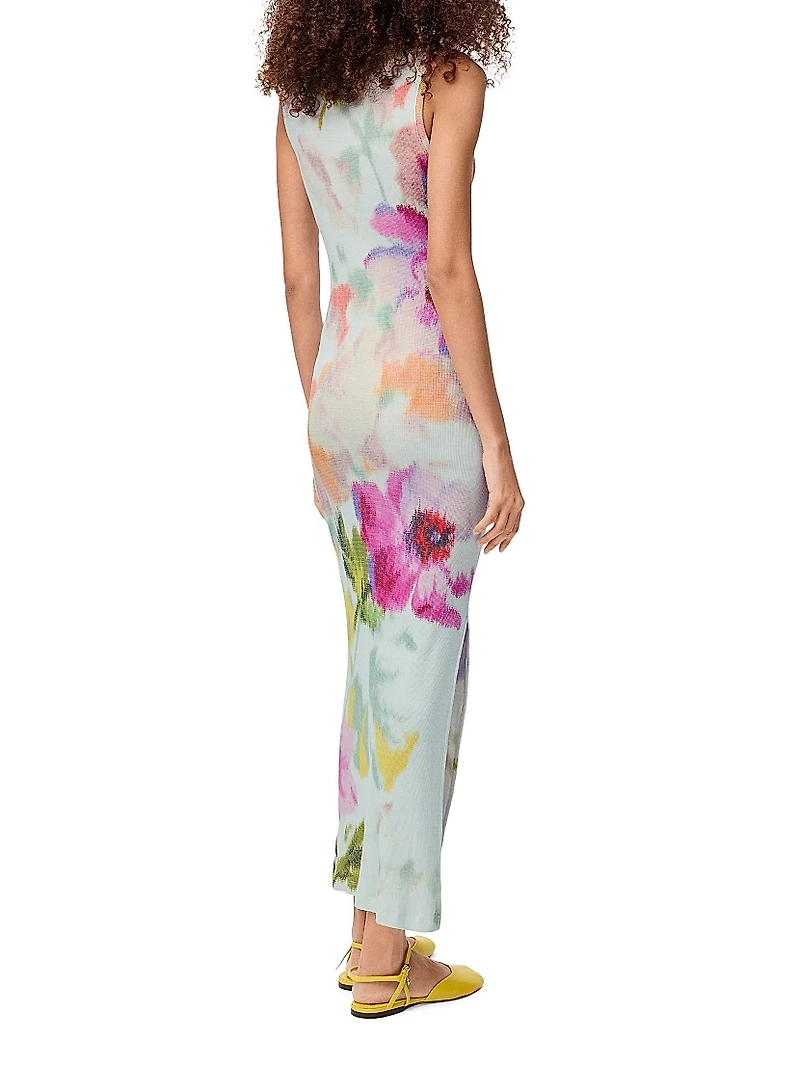 Floral Logo Embroidered Silk-Cotton Tank Maxi Dress