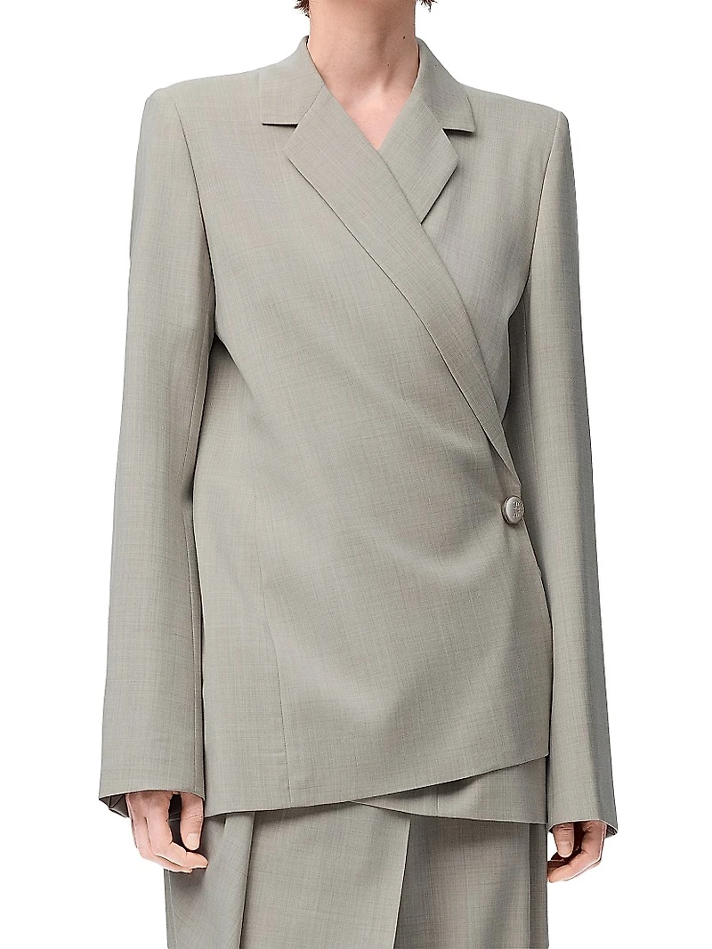 Wool-Blend Tailored Wrap Jacket