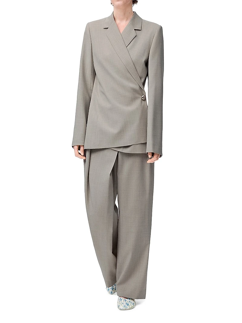 Wool-Blend Tailored Wrap Jacket