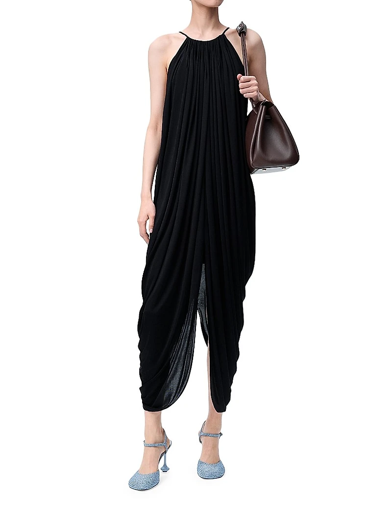 Draped Silk-Blend Maxi Dress