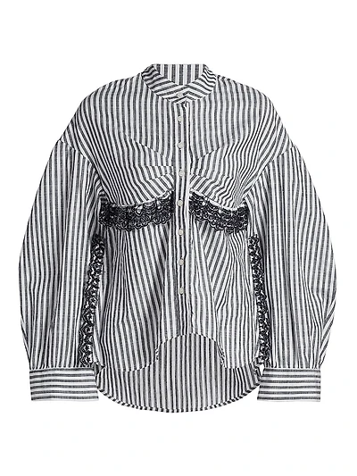 Momoyo Lace-Trim Striped Cotton Shirt