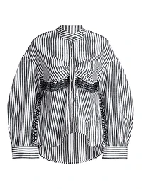 Momoyo Lace-Trim Striped Cotton Shirt