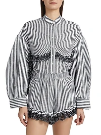Momoyo Lace-Trim Striped Cotton Shirt
