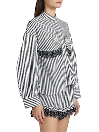Momoyo Lace-Trim Striped Cotton Shirt