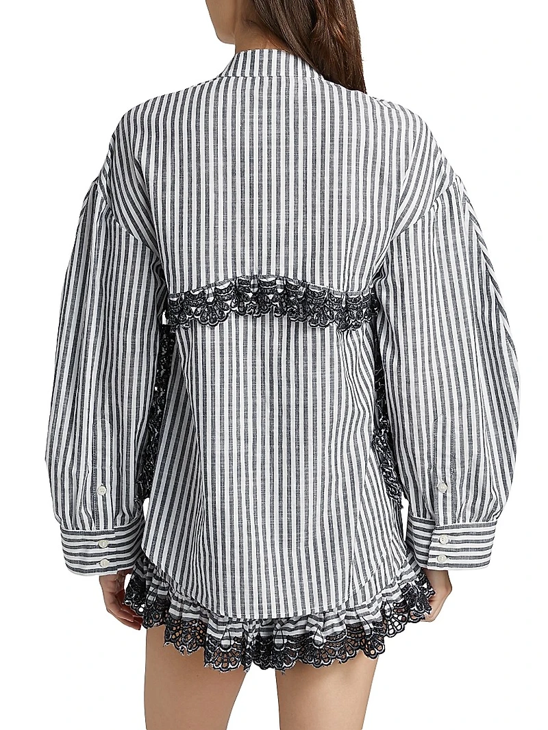 Momoyo Lace-Trim Striped Cotton Shirt