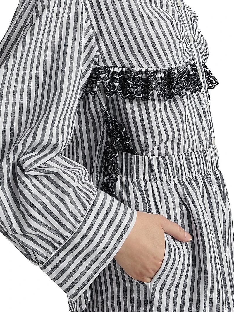 Momoyo Lace-Trim Striped Cotton Shirt
