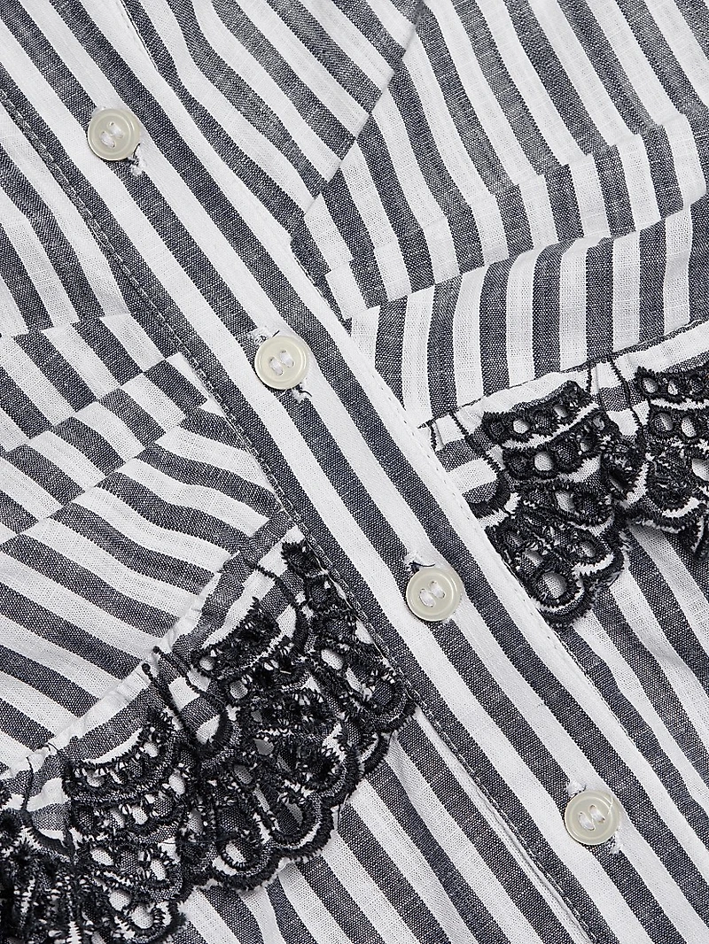 Momoyo Lace-Trim Striped Cotton Shirt