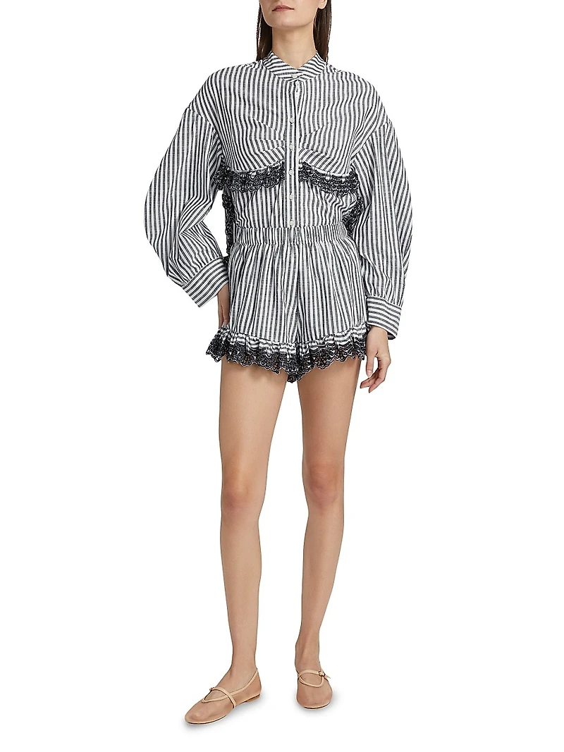 Momoyo Lace-Trim Striped Cotton Shirt