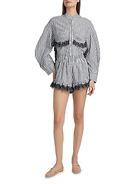 Momoyo Lace-Trim Striped Cotton Shirt