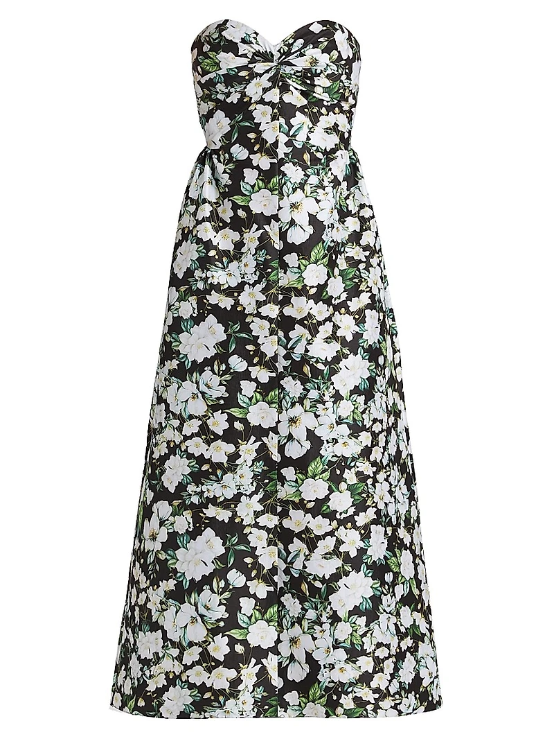 Rose Floral Taffeta Midi-Dress