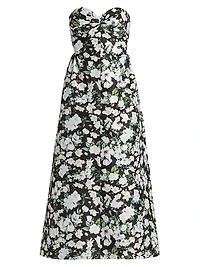 Rose Floral Taffeta Midi-Dress