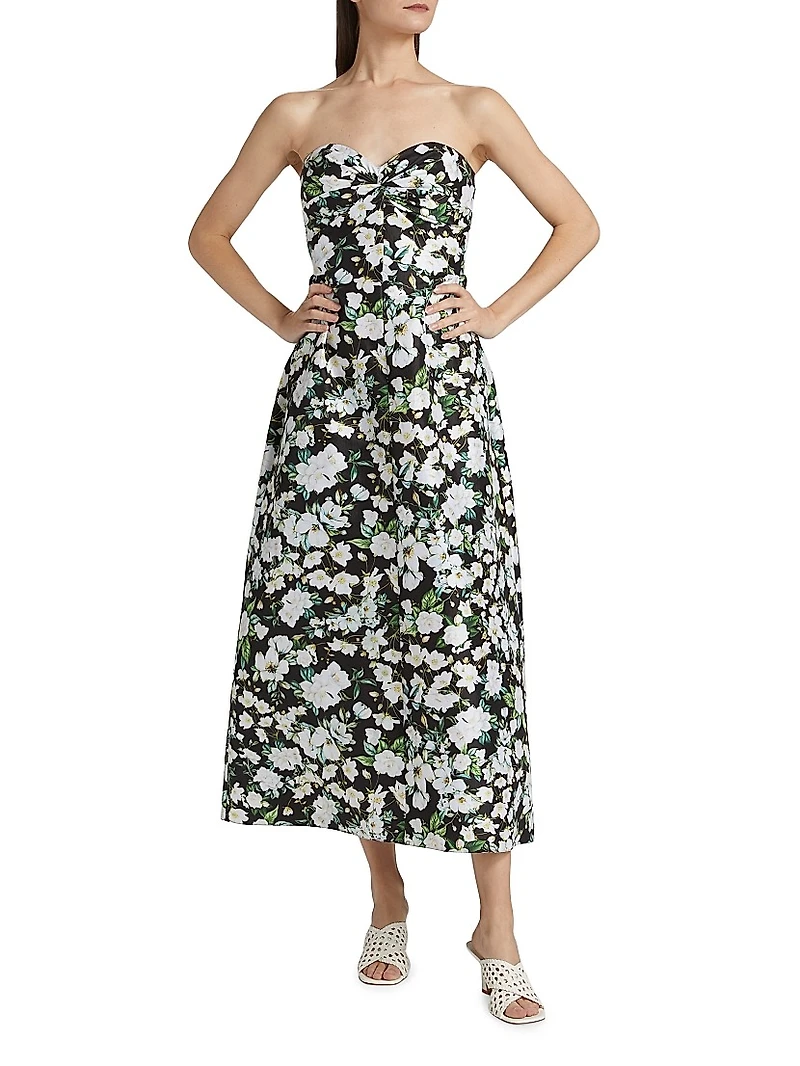Rose Floral Taffeta Midi-Dress